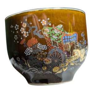 Tea Cup, Brown 2.5-inch Teacup, Asian Style Cup, Floral Teacup, Vintage Decor,